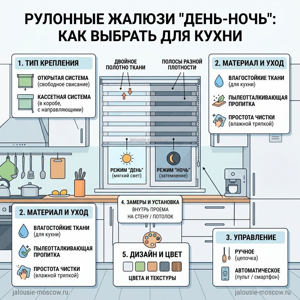 Рулонные жалюзи день ночь как выбрать для кухни