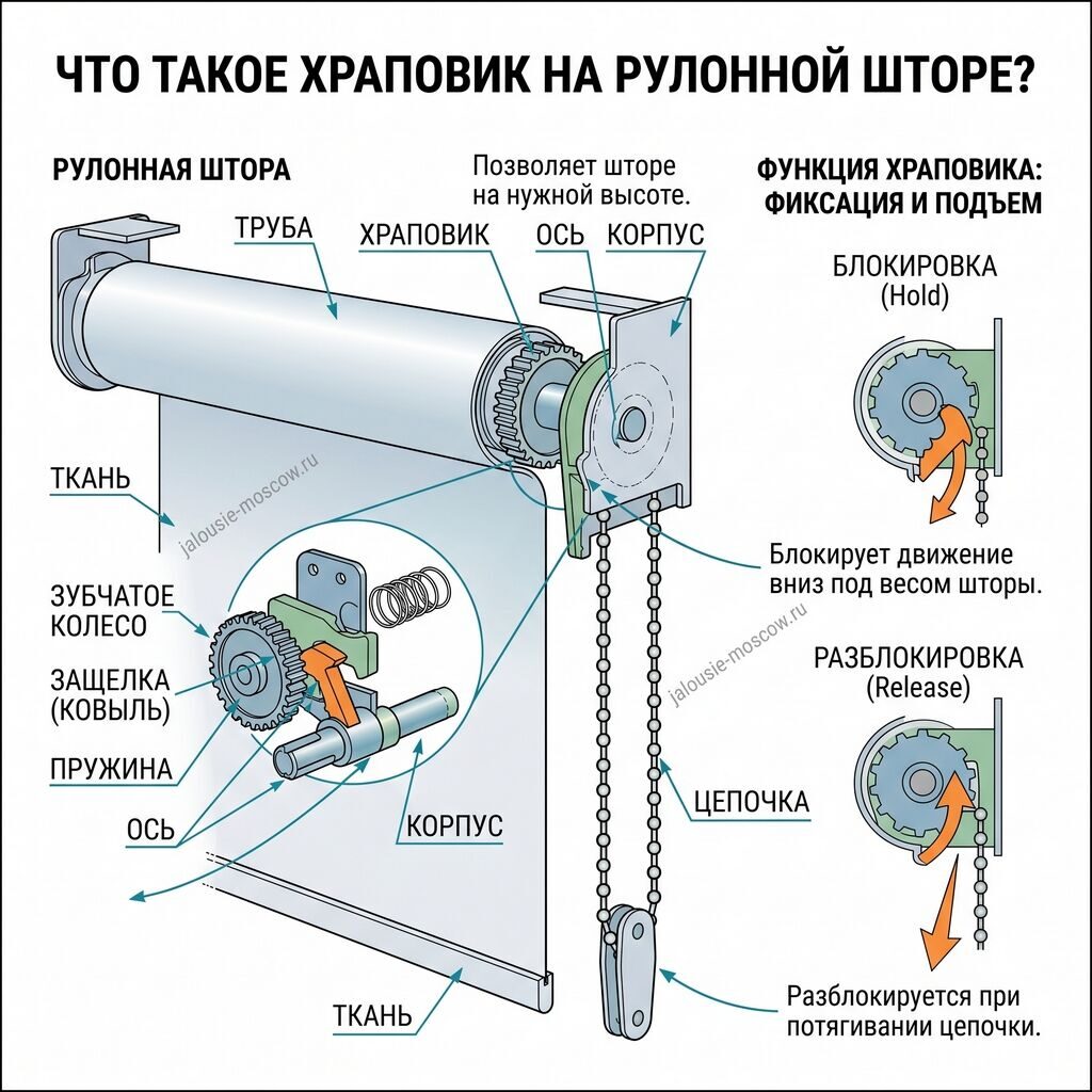 Что такое храповик на рулонной шторе