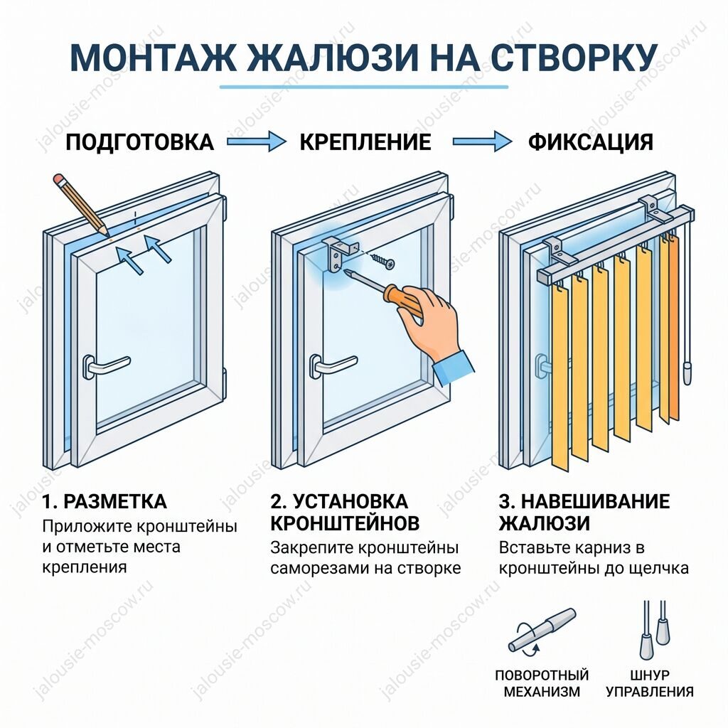 Монтаж жалюзи на створку