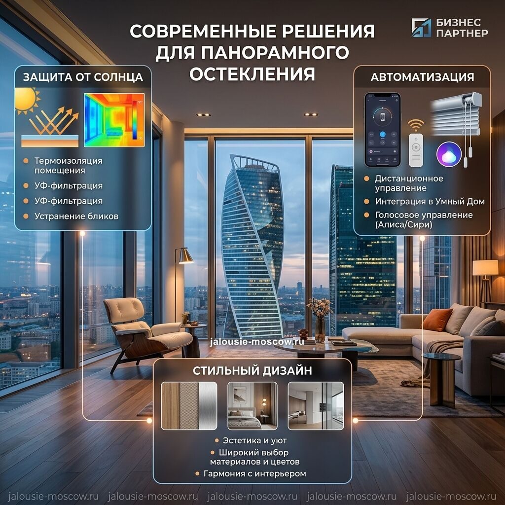 Жалюзи в Москва-Сити — современные решения для панорамных окон
