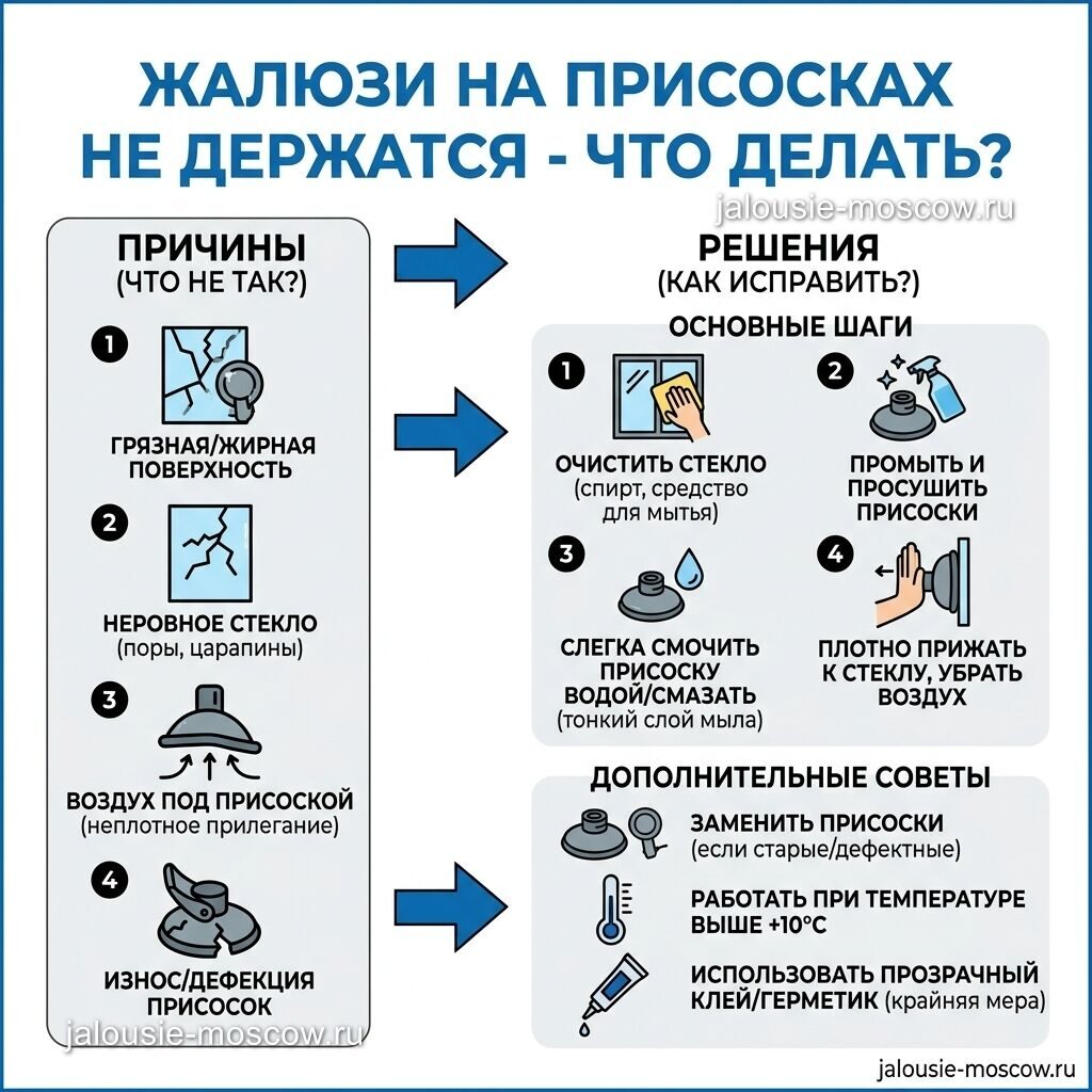 Жалюзи на присосках не держатся