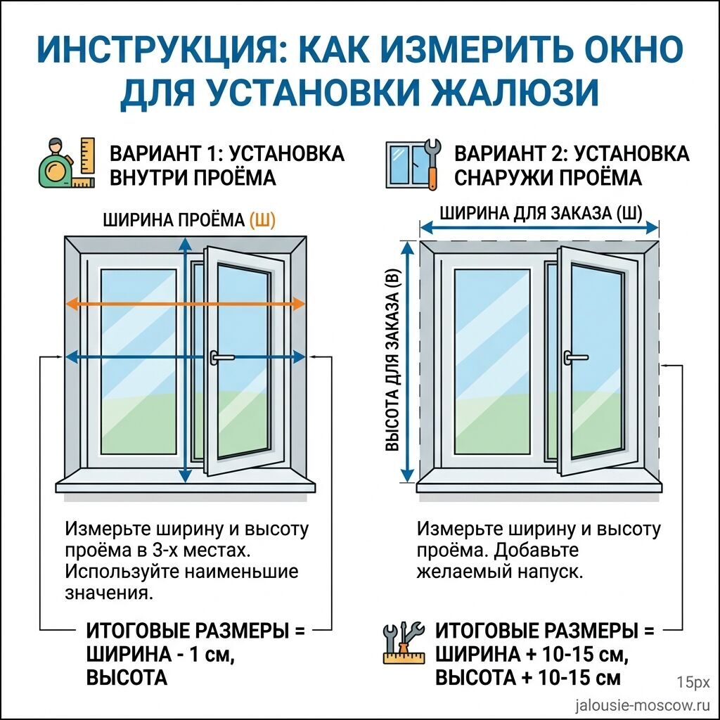 как измерить окно для установки жалюзи